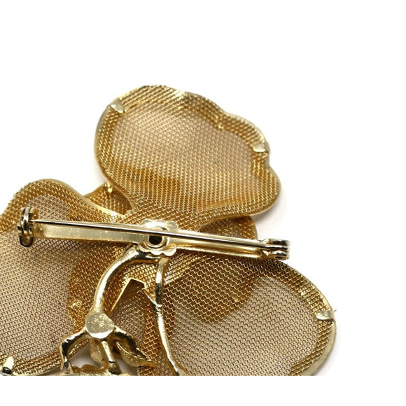 Vintage Large Flower Pin Brooch Gold Metal Mesh Statement Piece 3" High -Hey Viv - Picture 4 of 5